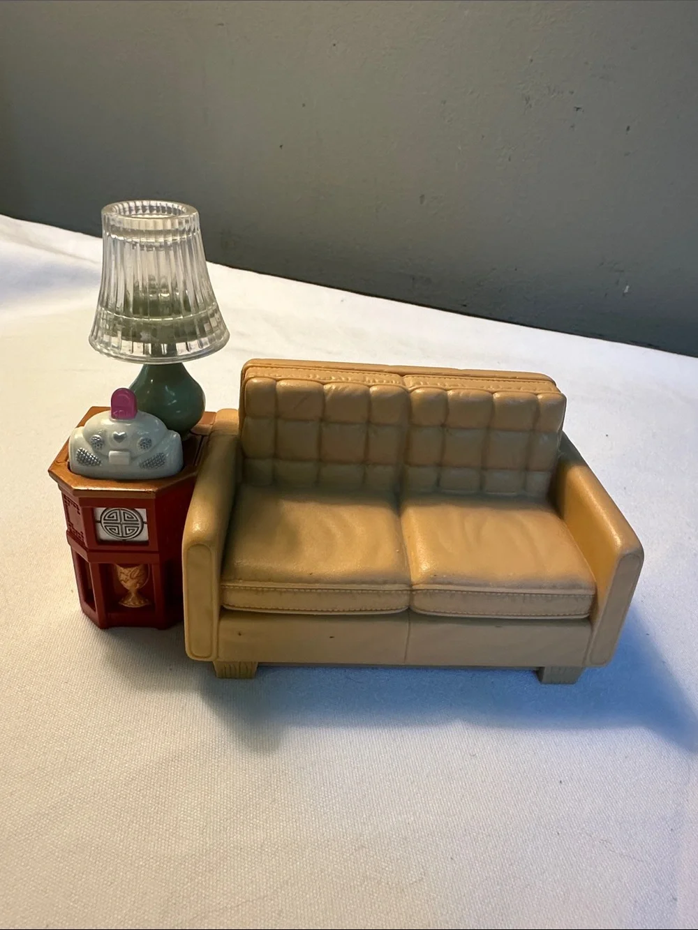 Beige Miniature Sofa and Side Table Set with Lamp